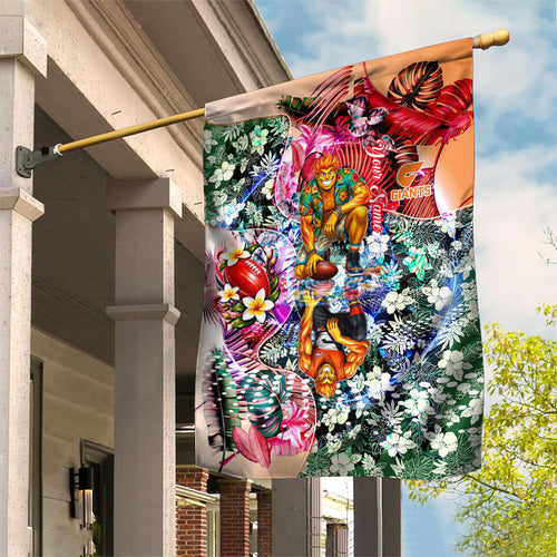 Personalized Greater Western Sydney Giants Garden Flag Tropical Hibiscus Flowers - Pacific Fusion Style