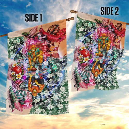 Personalized Greater Western Sydney Giants Garden Flag Tropical Hibiscus Flowers - Pacific Fusion Style