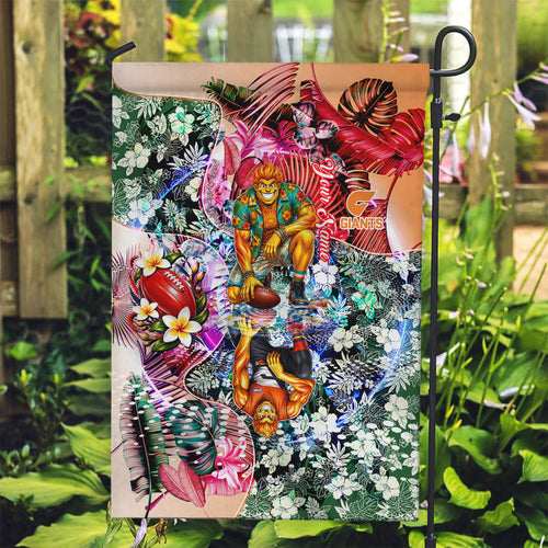 Personalized Greater Western Sydney Giants Garden Flag Tropical Hibiscus Flowers - Pacific Fusion Style