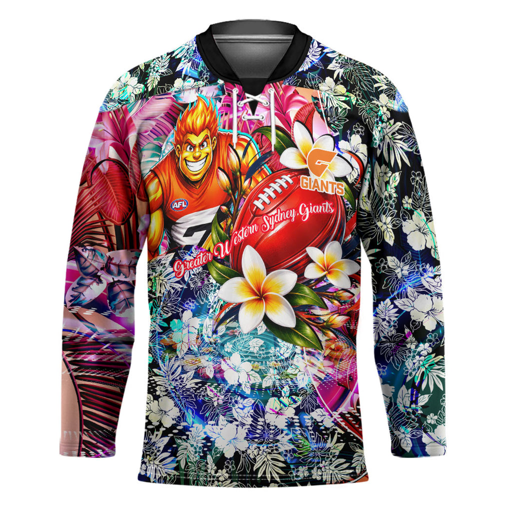 Personalized Greater Western Sydney Giants Hockey Jersey Tropical Hibiscus Flowers - Pacific Fusion Style
