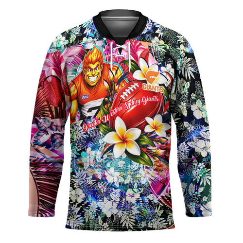 Personalized Greater Western Sydney Giants Hockey Jersey Tropical Hibiscus Flowers - Pacific Fusion Style