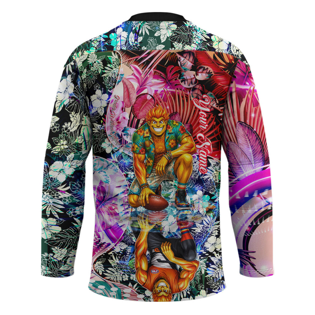 Personalized Greater Western Sydney Giants Hockey Jersey Tropical Hibiscus Flowers - Pacific Fusion Style
