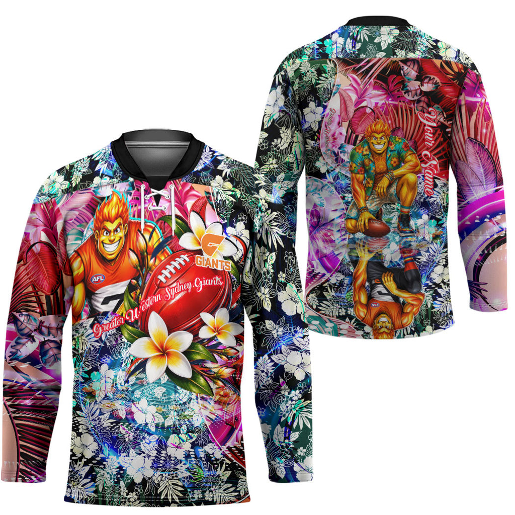Personalized Greater Western Sydney Giants Hockey Jersey Tropical Hibiscus Flowers - Pacific Fusion Style