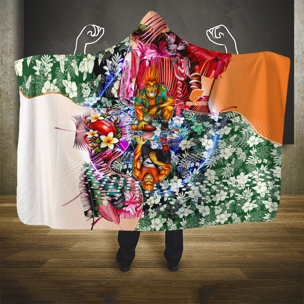 Personalized Greater Western Sydney Giants Hooded Blanket Tropical Hibiscus Flowers - Pacific Fusion Style