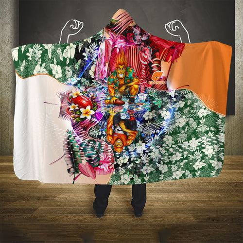 Personalized Greater Western Sydney Giants Hooded Blanket Tropical Hibiscus Flowers - Pacific Fusion Style