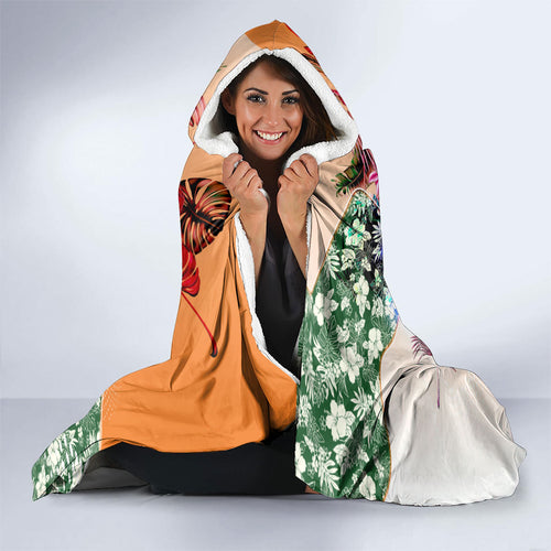 Personalized Greater Western Sydney Giants Hooded Blanket Tropical Hibiscus Flowers - Pacific Fusion Style