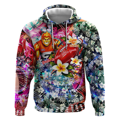Personalized Greater Western Sydney Giants Hoodie Tropical Hibiscus Flowers - Pacific Fusion Style
