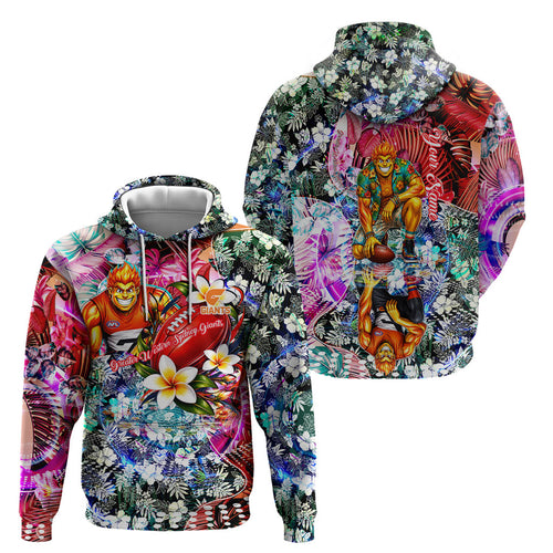 Personalized Greater Western Sydney Giants Hoodie Tropical Hibiscus Flowers - Pacific Fusion Style