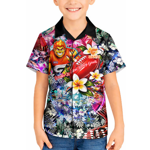 Personalized Greater Western Sydney Giants Kid Hawaiian Shirt Tropical Hibiscus Flowers - Pacific Fusion Style