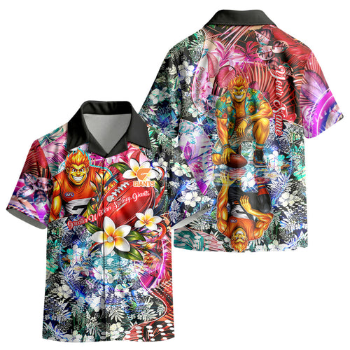 Personalized Greater Western Sydney Giants Kid Hawaiian Shirt Tropical Hibiscus Flowers - Pacific Fusion Style