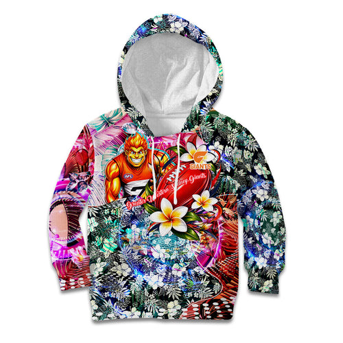 Personalized Greater Western Sydney Giants Kid Hoodie Tropical Hibiscus Flowers - Pacific Fusion Style