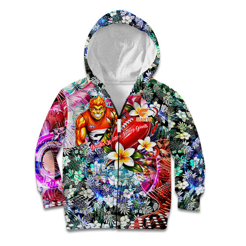 Personalized Greater Western Sydney Giants Kid Hoodie Tropical Hibiscus Flowers - Pacific Fusion Style