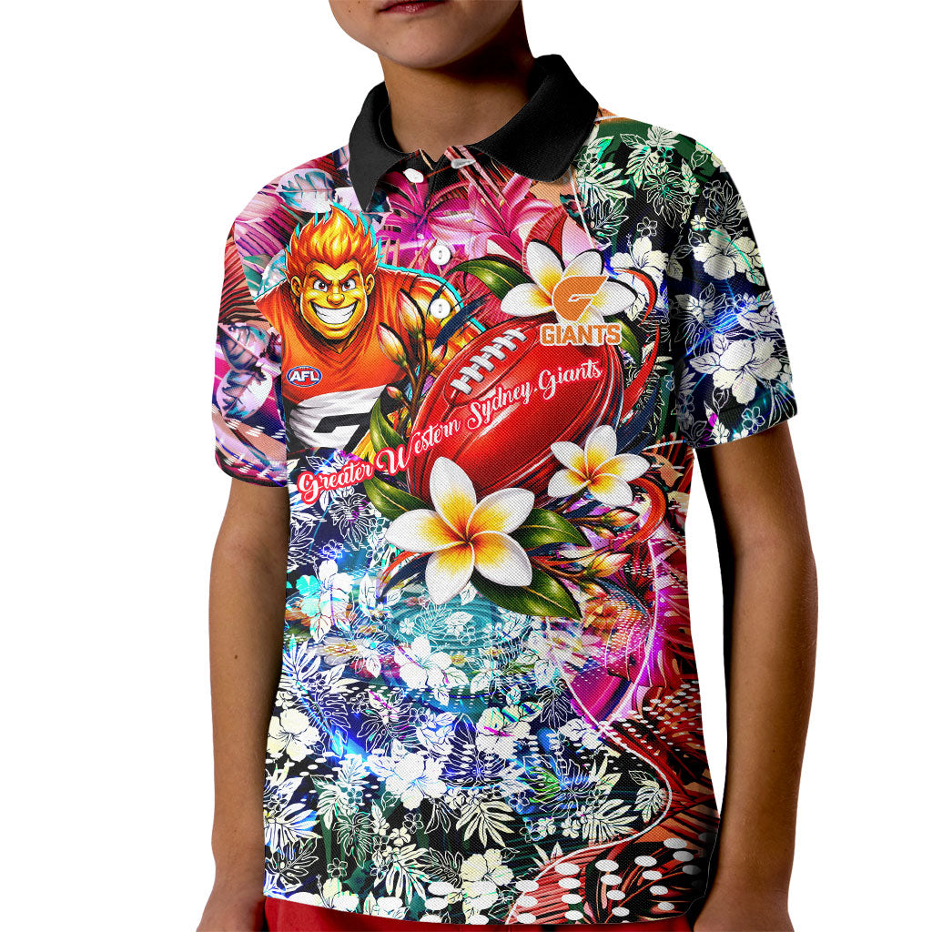 Personalized Greater Western Sydney Giants Kid Polo Shirt Tropical Hibiscus Flowers - Pacific Fusion Style