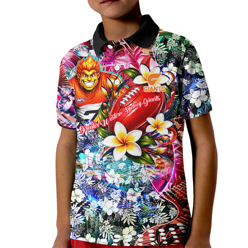 Personalized Greater Western Sydney Giants Kid Polo Shirt Tropical Hibiscus Flowers - Pacific Fusion Style