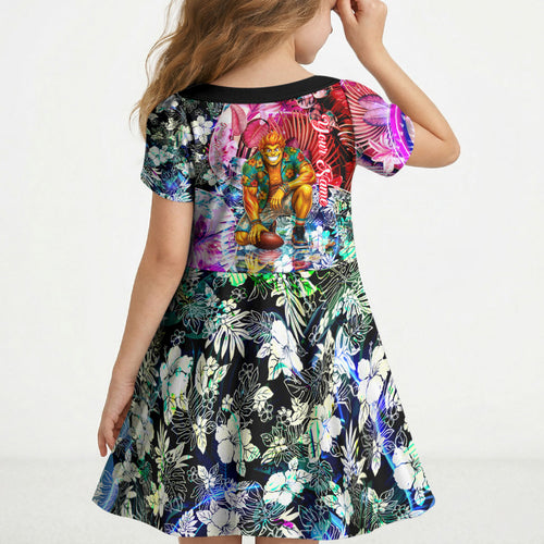 Personalized Greater Western Sydney Giants Kid Short Sleeve Dress Tropical Hibiscus Flowers - Pacific Fusion Style