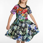 Personalized Greater Western Sydney Giants Kid Short Sleeve Dress Tropical Hibiscus Flowers - Pacific Fusion Style