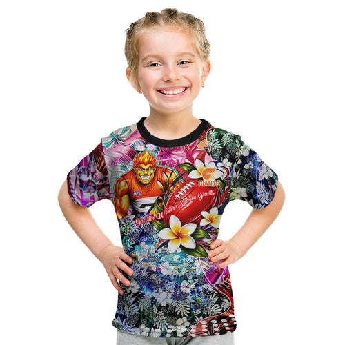 Personalized Greater Western Sydney Giants Kid T Shirt Tropical Hibiscus Flowers - Pacific Fusion Style