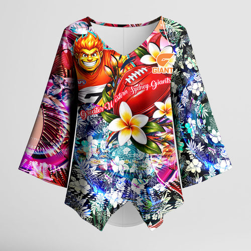 Personalized Greater Western Sydney Giants Kimono Sleeve Blouse Tropical Hibiscus Flowers - Pacific Fusion Style