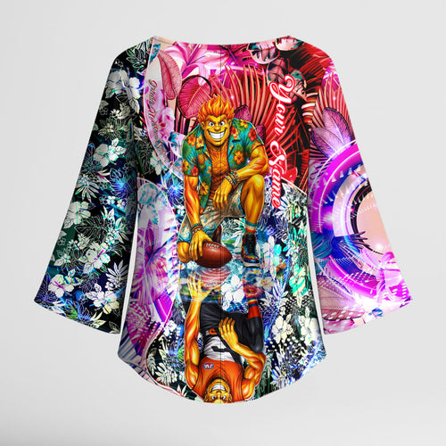 Personalized Greater Western Sydney Giants Kimono Sleeve Blouse Tropical Hibiscus Flowers - Pacific Fusion Style