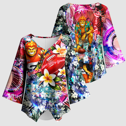 Personalized Greater Western Sydney Giants Kimono Sleeve Blouse Tropical Hibiscus Flowers - Pacific Fusion Style