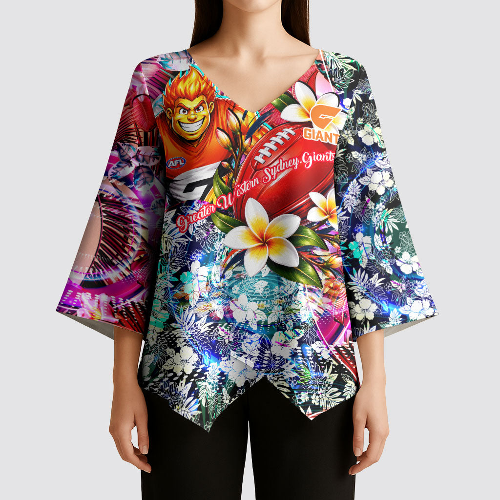 Personalized Greater Western Sydney Giants Kimono Sleeve Blouse Tropical Hibiscus Flowers - Pacific Fusion Style