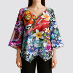 Personalized Greater Western Sydney Giants Kimono Sleeve Blouse Tropical Hibiscus Flowers - Pacific Fusion Style