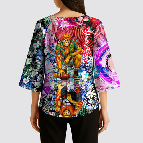 Personalized Greater Western Sydney Giants Kimono Sleeve Blouse Tropical Hibiscus Flowers - Pacific Fusion Style