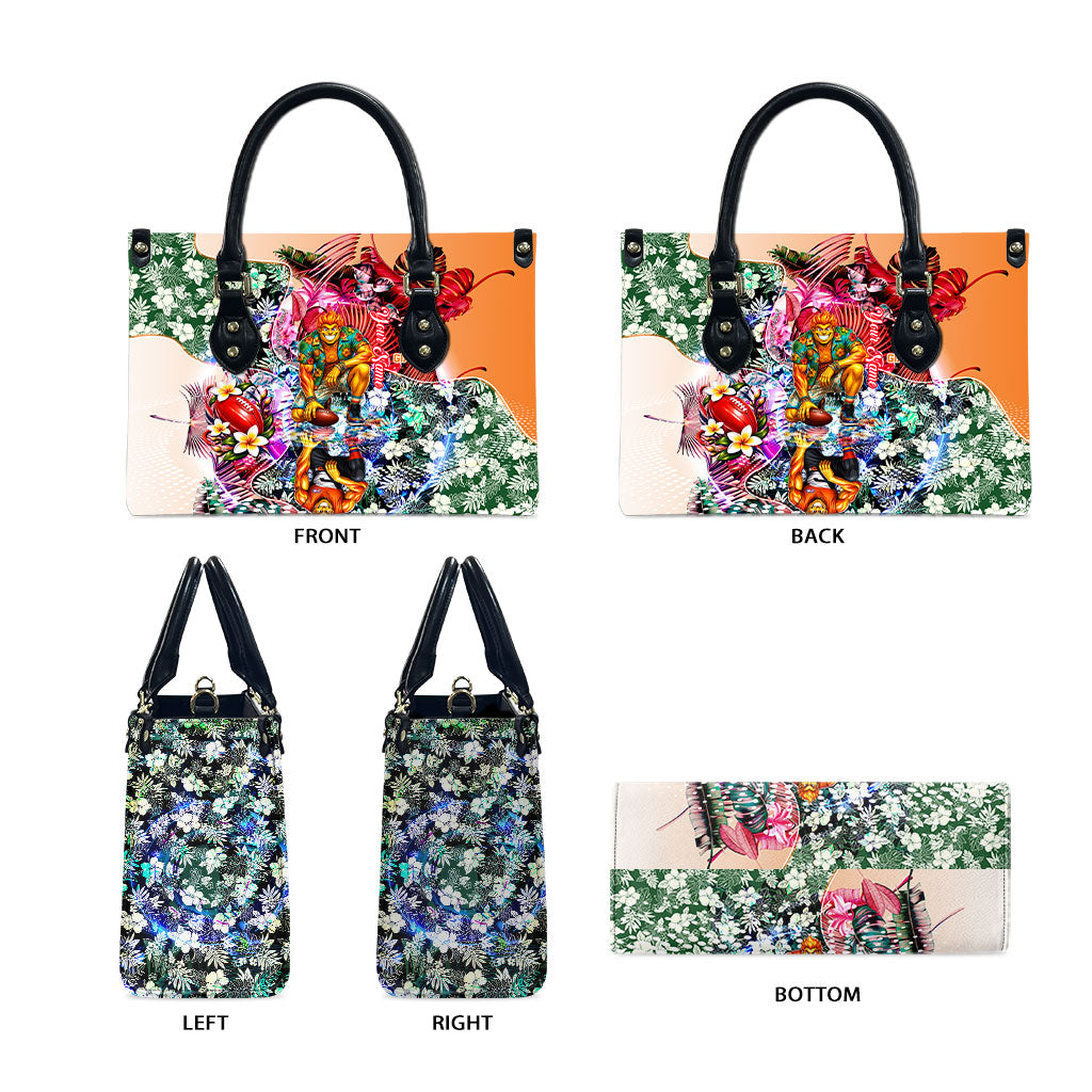 Personalized Greater Western Sydney Giants Leather Bag Tropical Hibiscus Flowers - Pacific Fusion Style