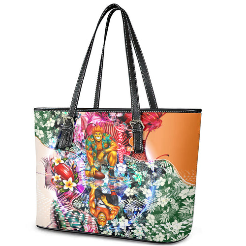 Personalized Greater Western Sydney Giants Leather Tote Bag Tropical Hibiscus Flowers - Pacific Fusion Style