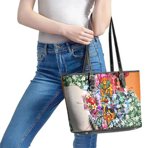 Personalized Greater Western Sydney Giants Leather Tote Bag Tropical Hibiscus Flowers - Pacific Fusion Style