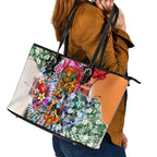 Personalized Greater Western Sydney Giants Leather Tote Bag Tropical Hibiscus Flowers - Pacific Fusion Style
