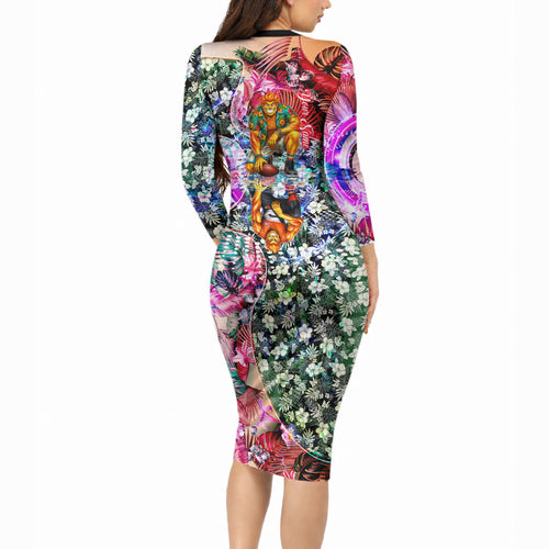 Personalized Greater Western Sydney Giants Long Sleeve Bodycon Dress Tropical Hibiscus Flowers - Pacific Fusion Style