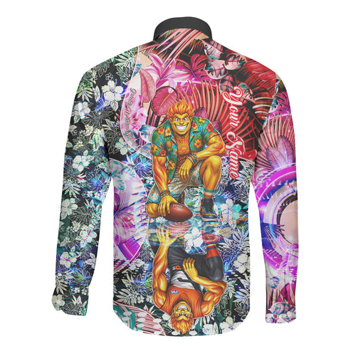 Personalized Greater Western Sydney Giants Long Sleeve Button Shirt Tropical Hibiscus Flowers - Pacific Fusion Style