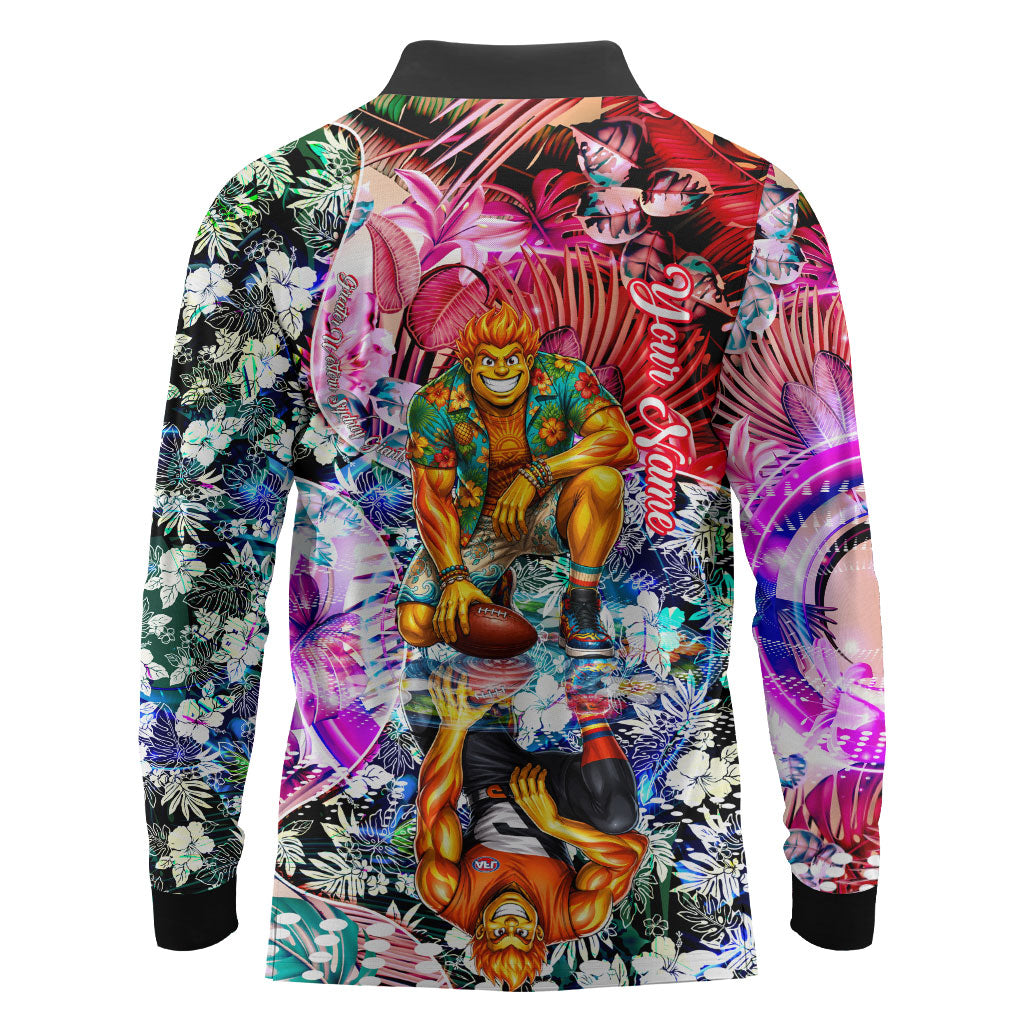 Personalized Greater Western Sydney Giants Long Sleeve Polo Shirt Tropical Hibiscus Flowers - Pacific Fusion Style