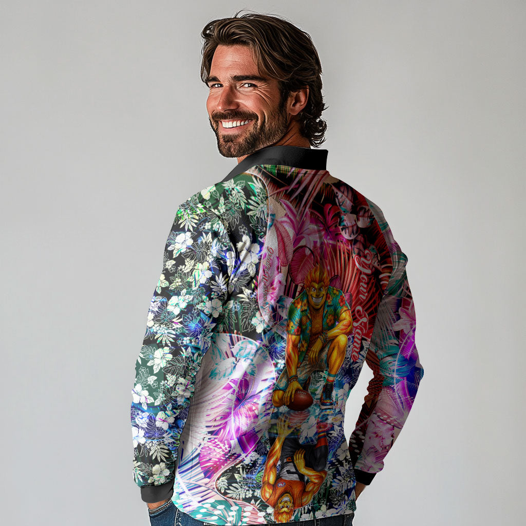 Personalized Greater Western Sydney Giants Long Sleeve Polo Shirt Tropical Hibiscus Flowers - Pacific Fusion Style