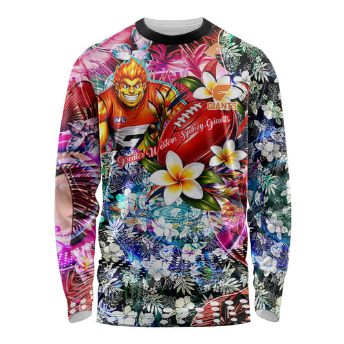 Personalized Greater Western Sydney Giants Long Sleeve Shirt Tropical Hibiscus Flowers - Pacific Fusion Style