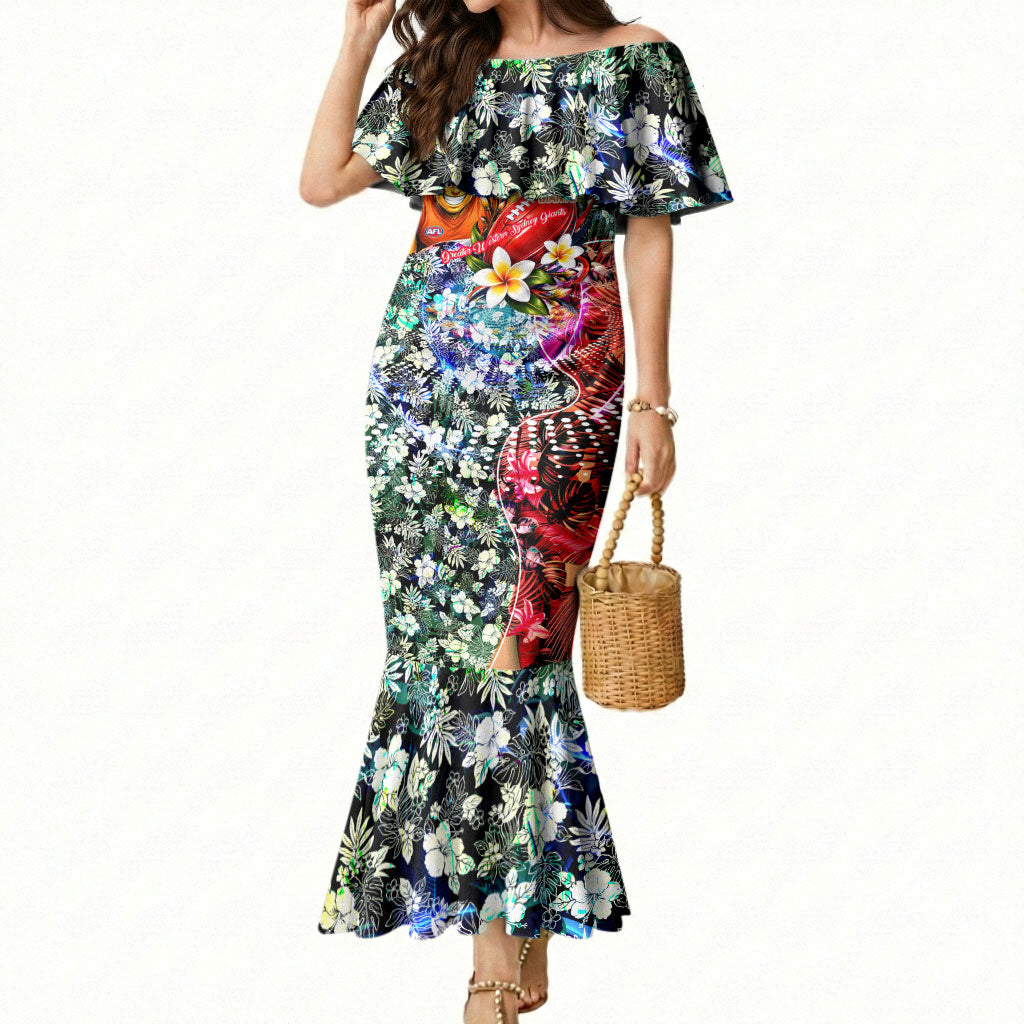 Personalized Greater Western Sydney Giants Mermaid Dress Tropical Hibiscus Flowers - Pacific Fusion Style