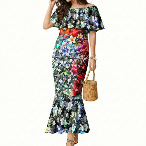 Personalized Greater Western Sydney Giants Mermaid Dress Tropical Hibiscus Flowers - Pacific Fusion Style