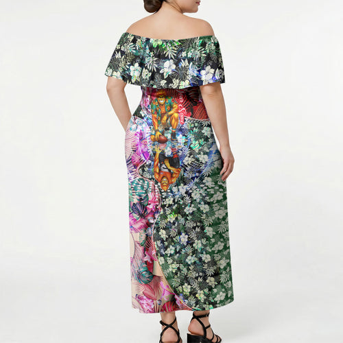 Personalized Greater Western Sydney Giants Off Shoulder Maxi Dress Tropical Hibiscus Flowers - Pacific Fusion Style
