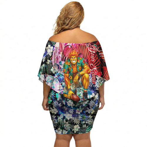 Personalized Greater Western Sydney Giants Off Shoulder Short Dress Tropical Hibiscus Flowers - Pacific Fusion Style