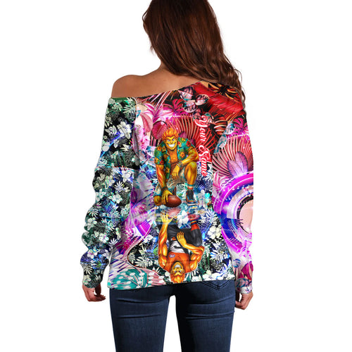 Personalized Greater Western Sydney Giants Off Shoulder Sweater Tropical Hibiscus Flowers - Pacific Fusion Style