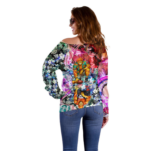 Personalized Greater Western Sydney Giants Off Shoulder Sweater Tropical Hibiscus Flowers - Pacific Fusion Style