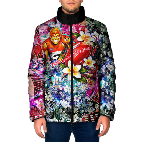 Personalized Greater Western Sydney Giants Padded Jacket Tropical Hibiscus Flowers - Pacific Fusion Style