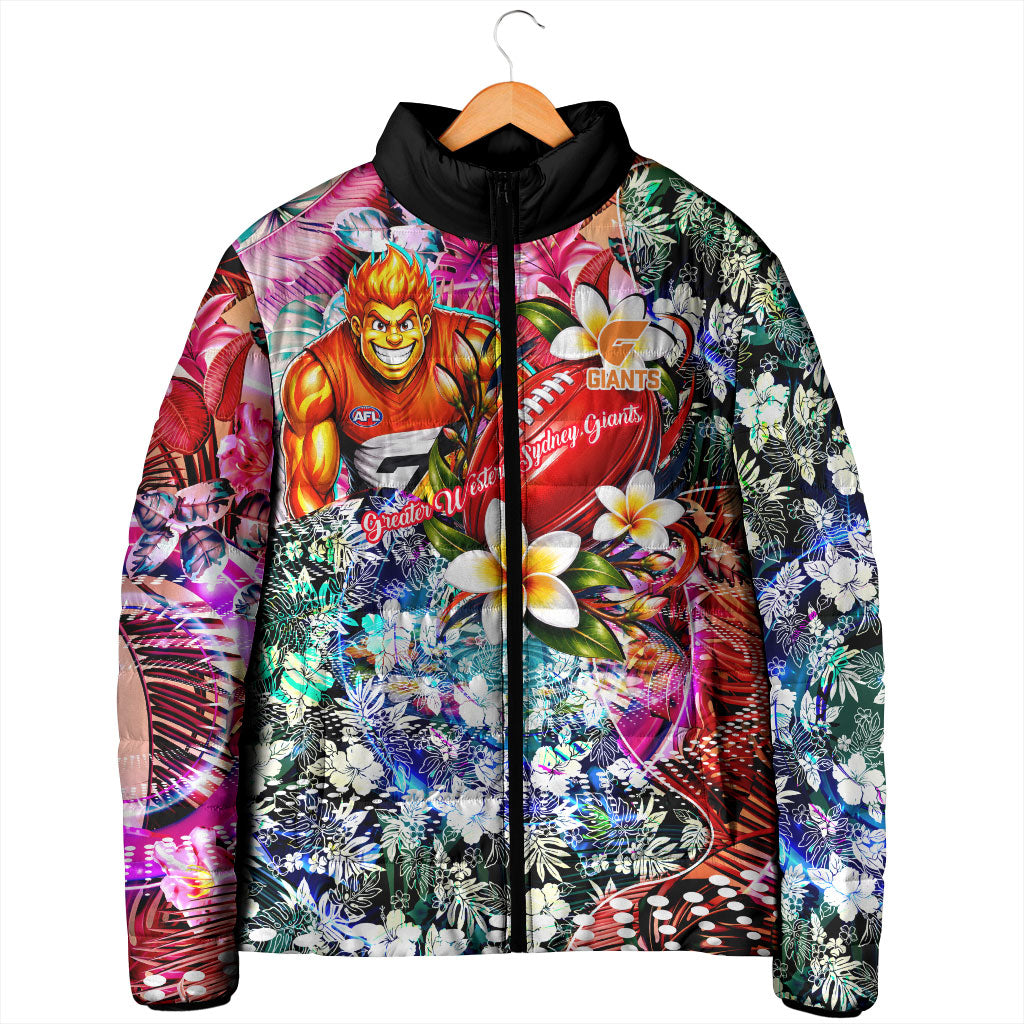Personalized Greater Western Sydney Giants Padded Jacket Tropical Hibiscus Flowers - Pacific Fusion Style