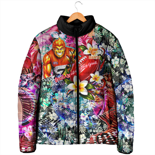 Personalized Greater Western Sydney Giants Padded Jacket Tropical Hibiscus Flowers - Pacific Fusion Style