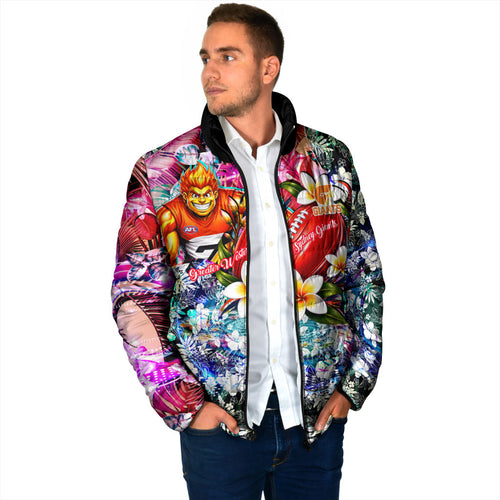 Personalized Greater Western Sydney Giants Padded Jacket Tropical Hibiscus Flowers - Pacific Fusion Style
