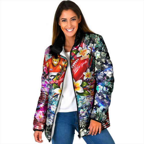 Personalized Greater Western Sydney Giants Padded Jacket Tropical Hibiscus Flowers - Pacific Fusion Style