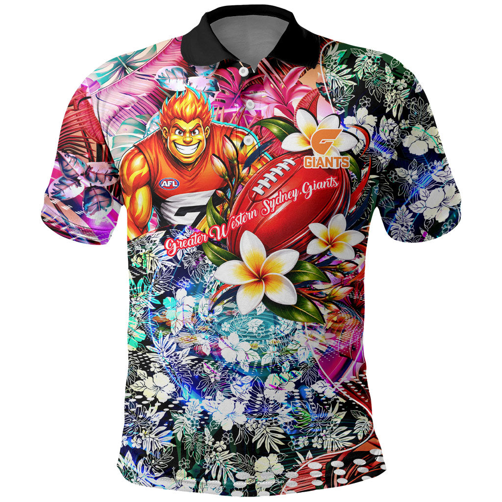Personalized Greater Western Sydney Giants Polo Shirt Tropical Hibiscus Flowers - Pacific Fusion Style
