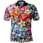 Personalized Greater Western Sydney Giants Polo Shirt Tropical Hibiscus Flowers - Pacific Fusion Style