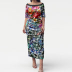 Personalized Greater Western Sydney Giants Puletasi Tropical Hibiscus Flowers - Pacific Fusion Style